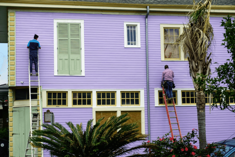 lavender painted building